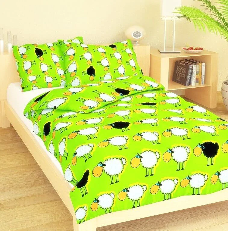 Margitex povlečení Ovečka zelená krep 140x200, 50x70 cm