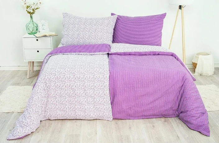 Stanex povlečení Kvítky fialové krep 140x220, 70x90 cm