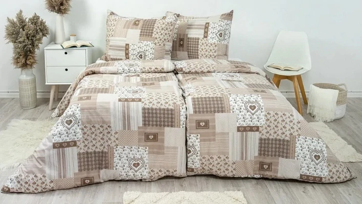Stanex povlečení Patchwork béžový krep 140x220, 70x90 cm
