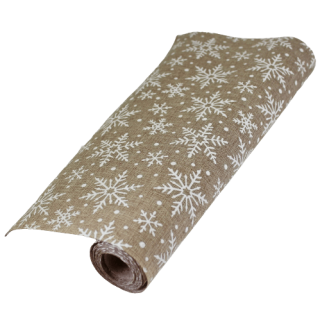 Vánoční organza Juta natural bílé vločky š.36 cm, 5 m