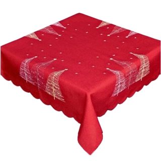 Vánoční ubrus Moderní stromečky červený